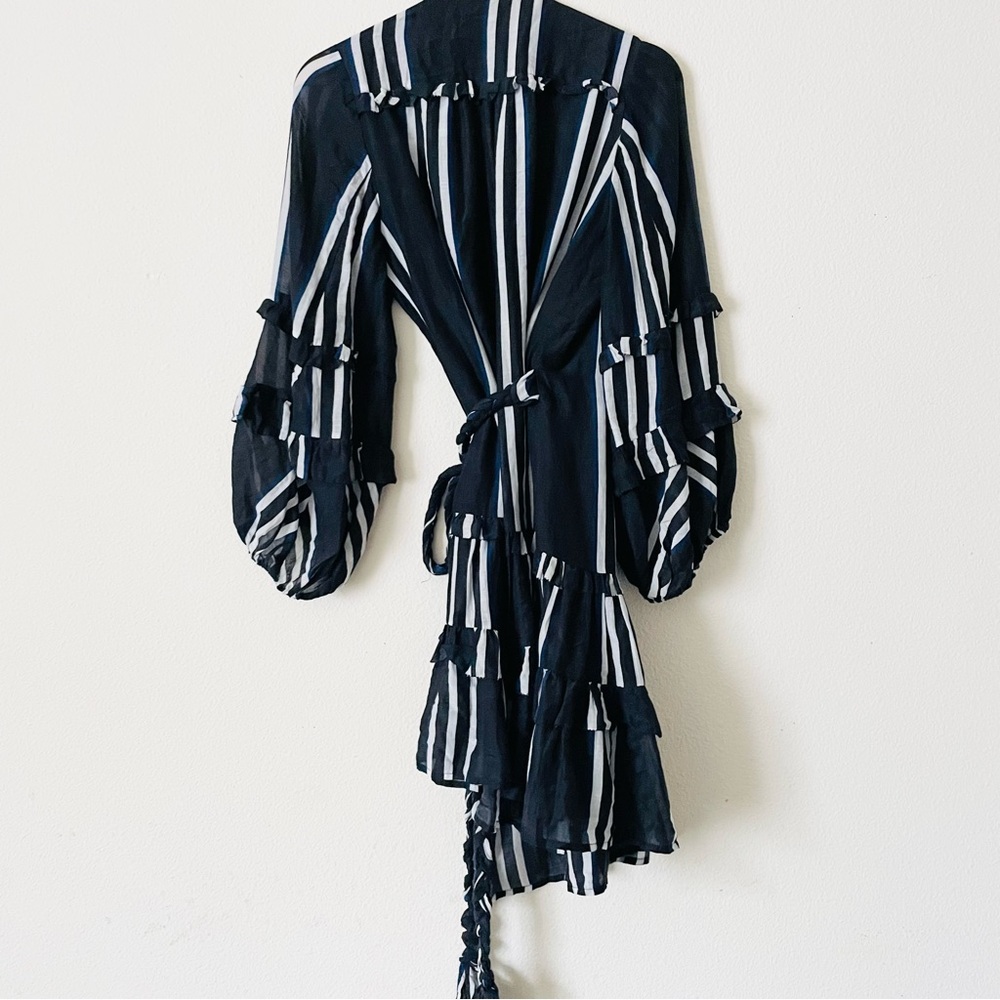 Apiece Apart New York SMALL Zarza Ruffle Wrap mini dress in Prado Stripe - Picture 7 of 7